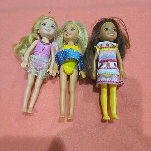 Barbie Cheslsa Mini Dolls with Pink, Yellow, and Blue Outfits